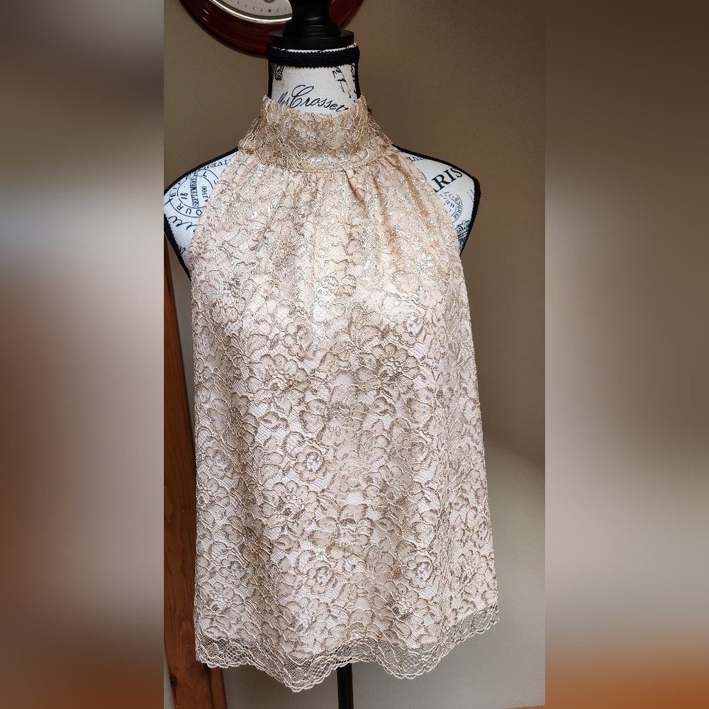 J. Crew Champagne/Gold Lace Halter Blouse
